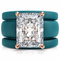 Emerald Cut CZ Silicone Ring Set for Women, 2 Thin Stackable Rings, 10x8 mm CZ Stone, Patented Design, GlowStone Collection