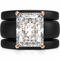 Emerald Cut CZ Silicone Ring Set for Women, 2 Thin Stackable Rings, 10x8 mm CZ Stone, Patented Design, GlowStone Collection