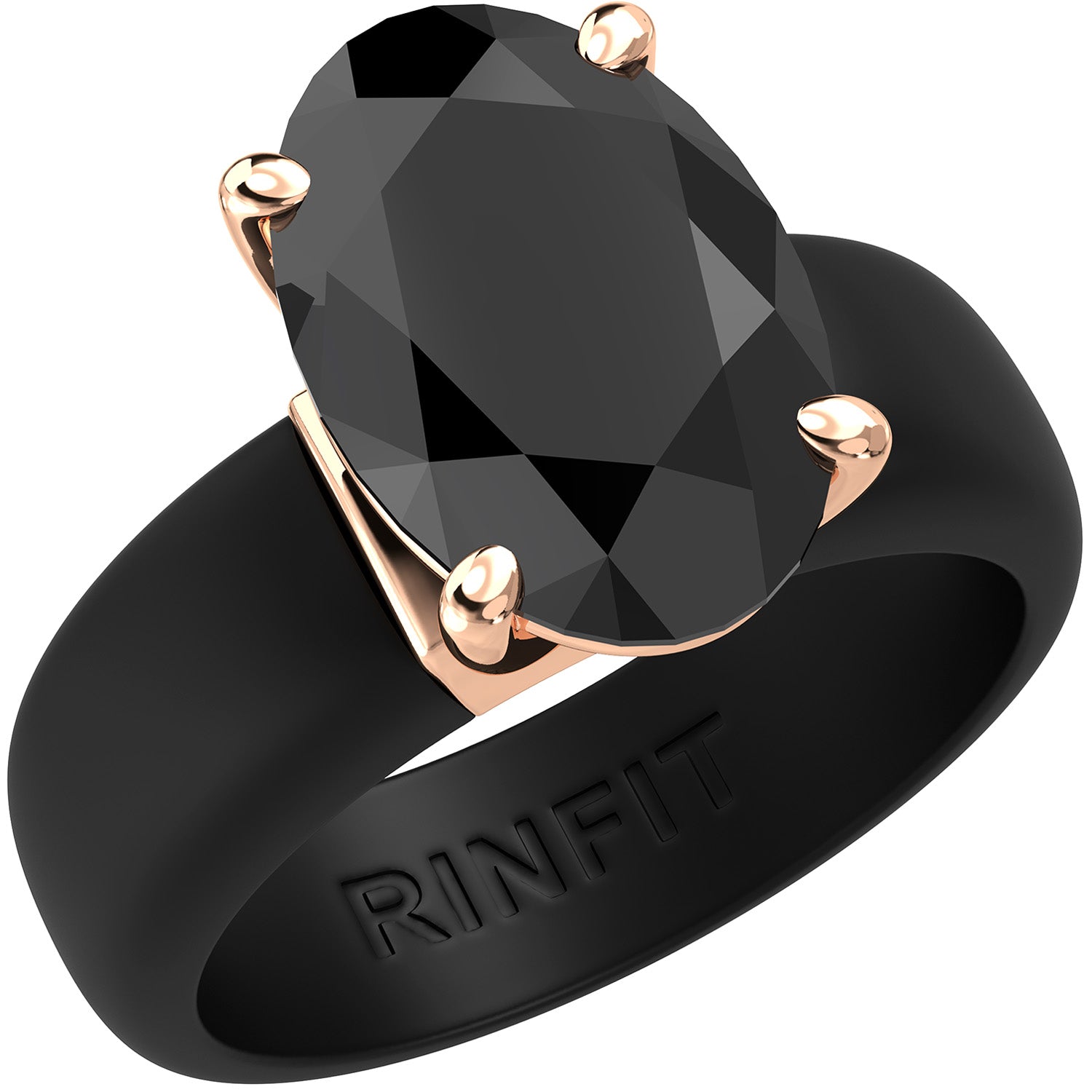 Silicone Ring – 12×8 mm Black Oval Cut CZ | Patented Design - GlowStone Collection