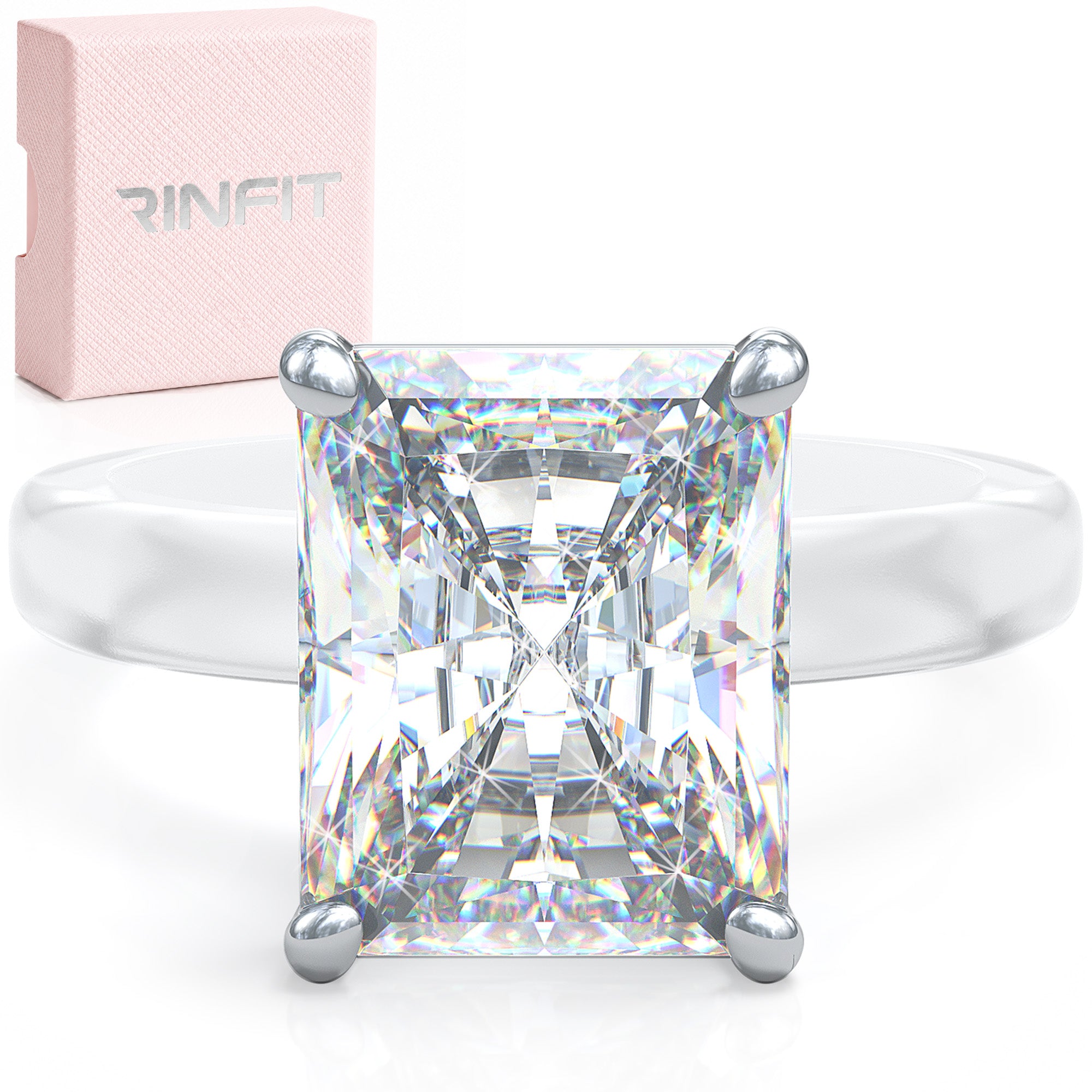 Rinfit Frosted Clear Thin Silicone Ring with Emerald cut CZ | Patented Design