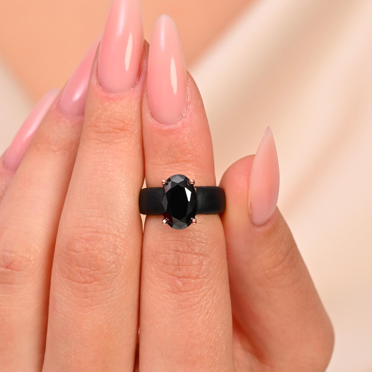 Silicone Ring – 12×8 mm Black Oval Cut CZ | Patented Design - GlowStone Collection