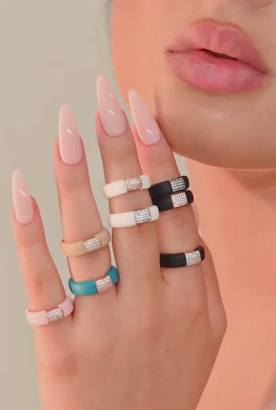 Women's Silicone Ring with Metal and CZ Stones