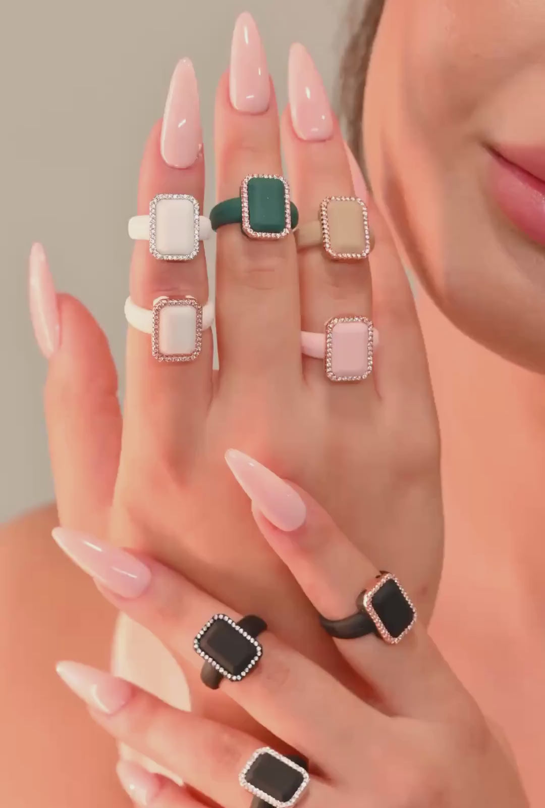 Emerald Silicone Rings with Metal Frame & CZ Stones - 2 Rings Set