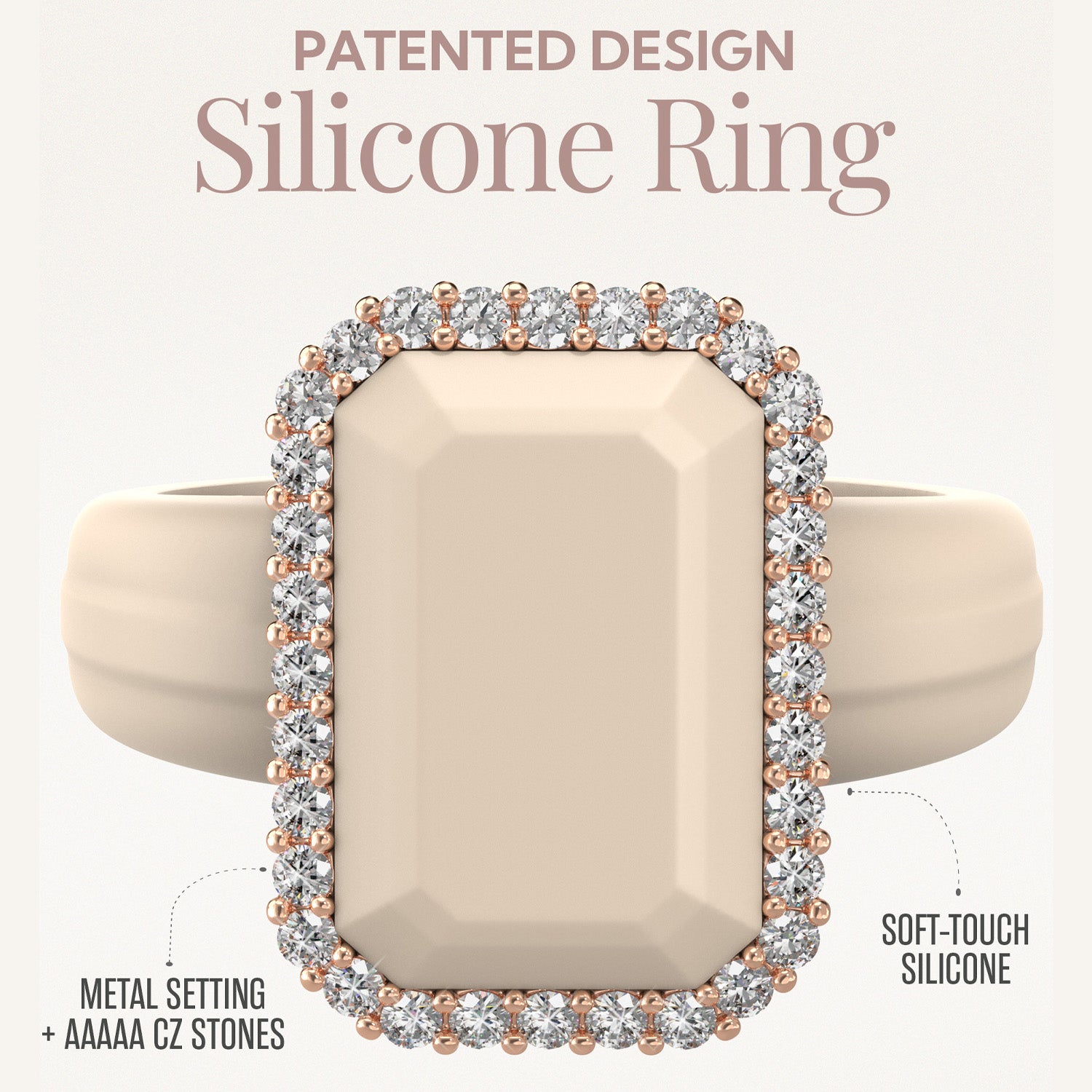 Emerald Silicone Ring with Metal Frame & CZ Stones for Women - Patented Design