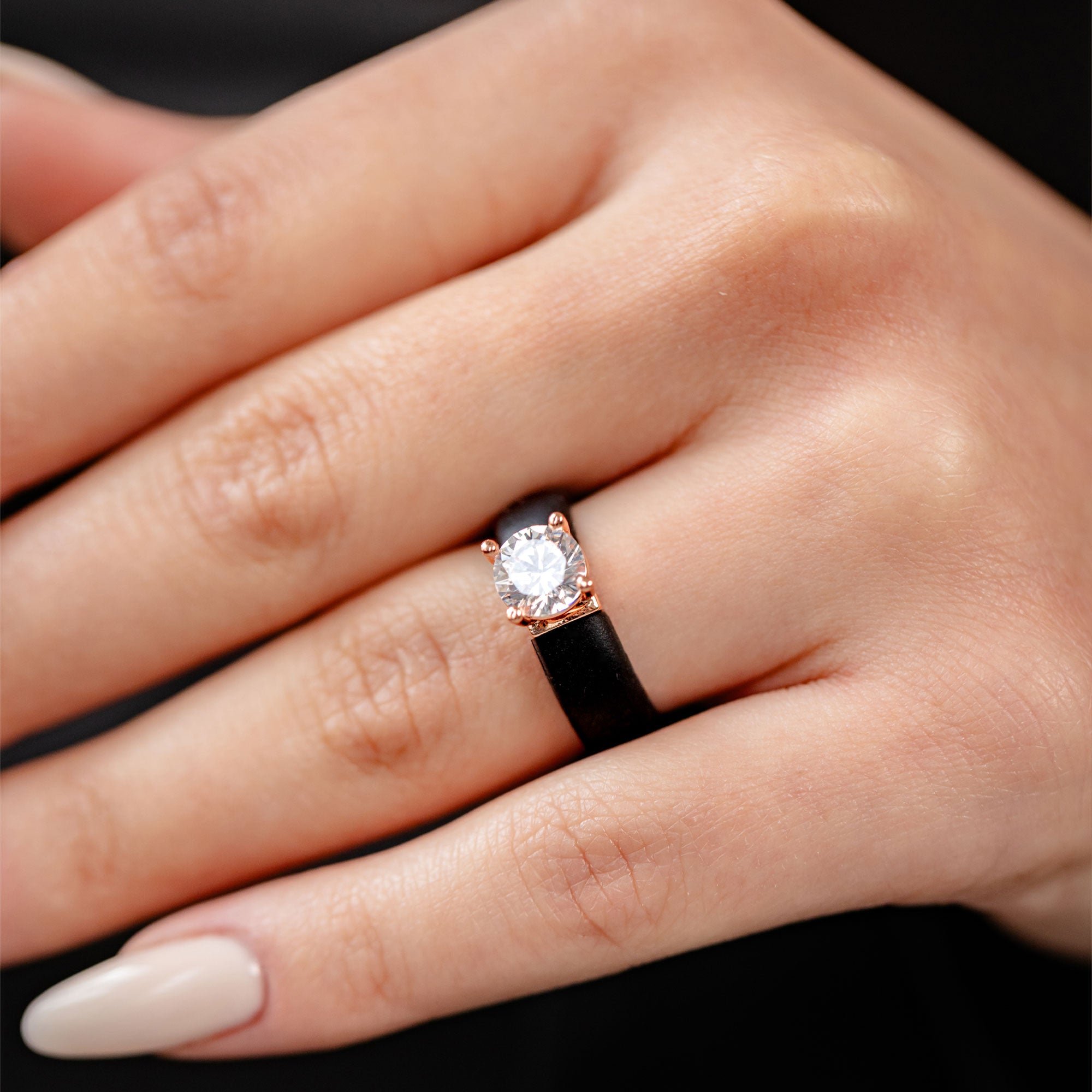 Set Silicone Ring – 7mm Round Solitaire CZ | Patented Design - GlowStone Collection