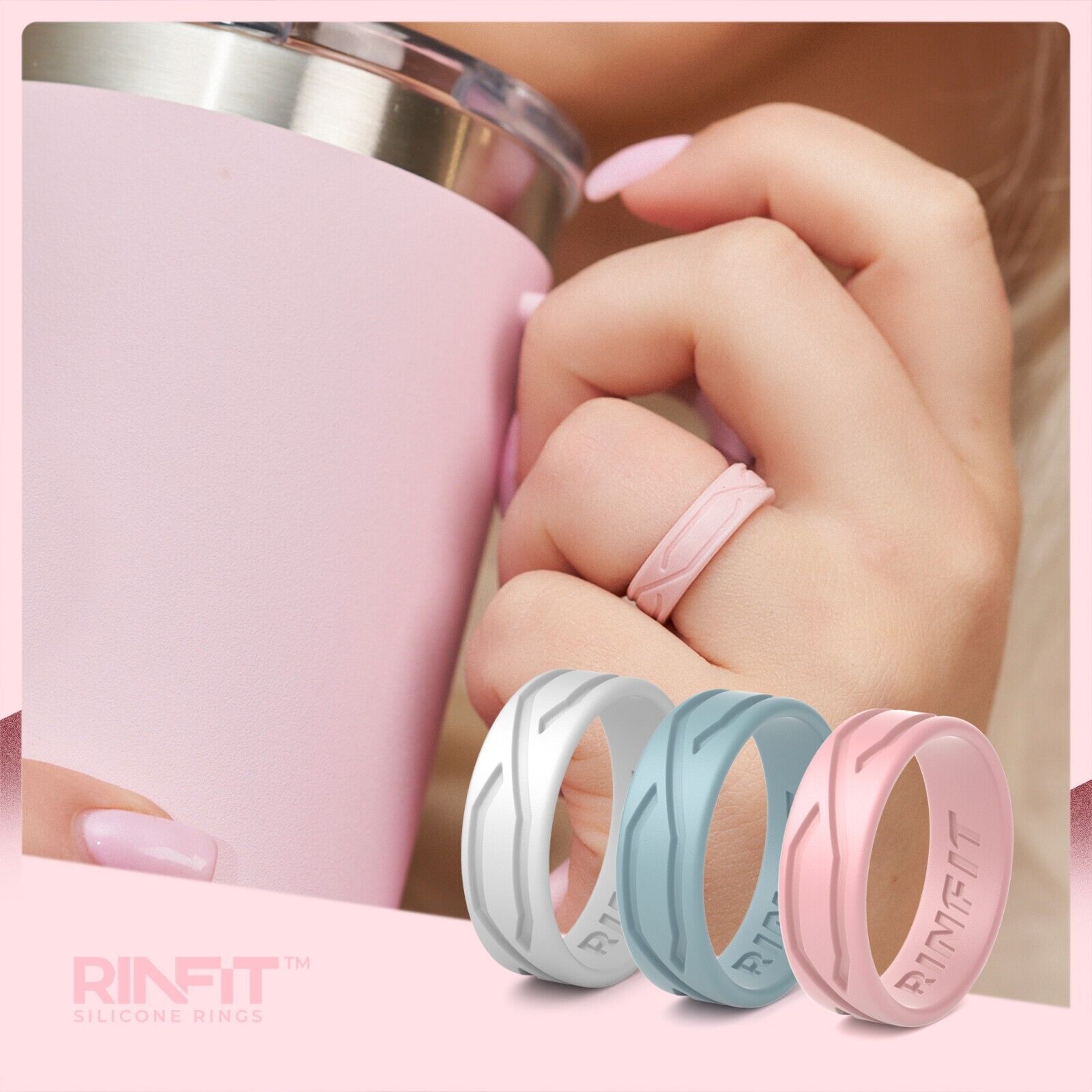 GIFT RING Women's 4Love Silicone Ring. Soft, Comfortable & Durable Wedding Band. US Design Patent