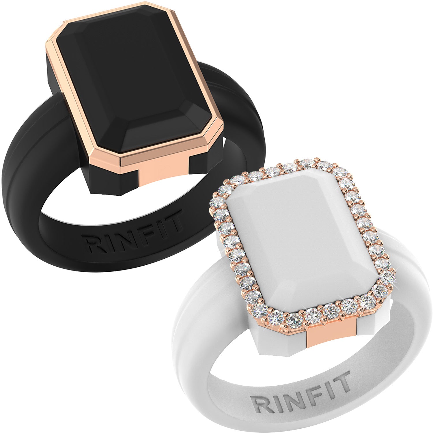Emerald Silicone Rings with Metal Frame & CZ Stones - 2 Rings Set
