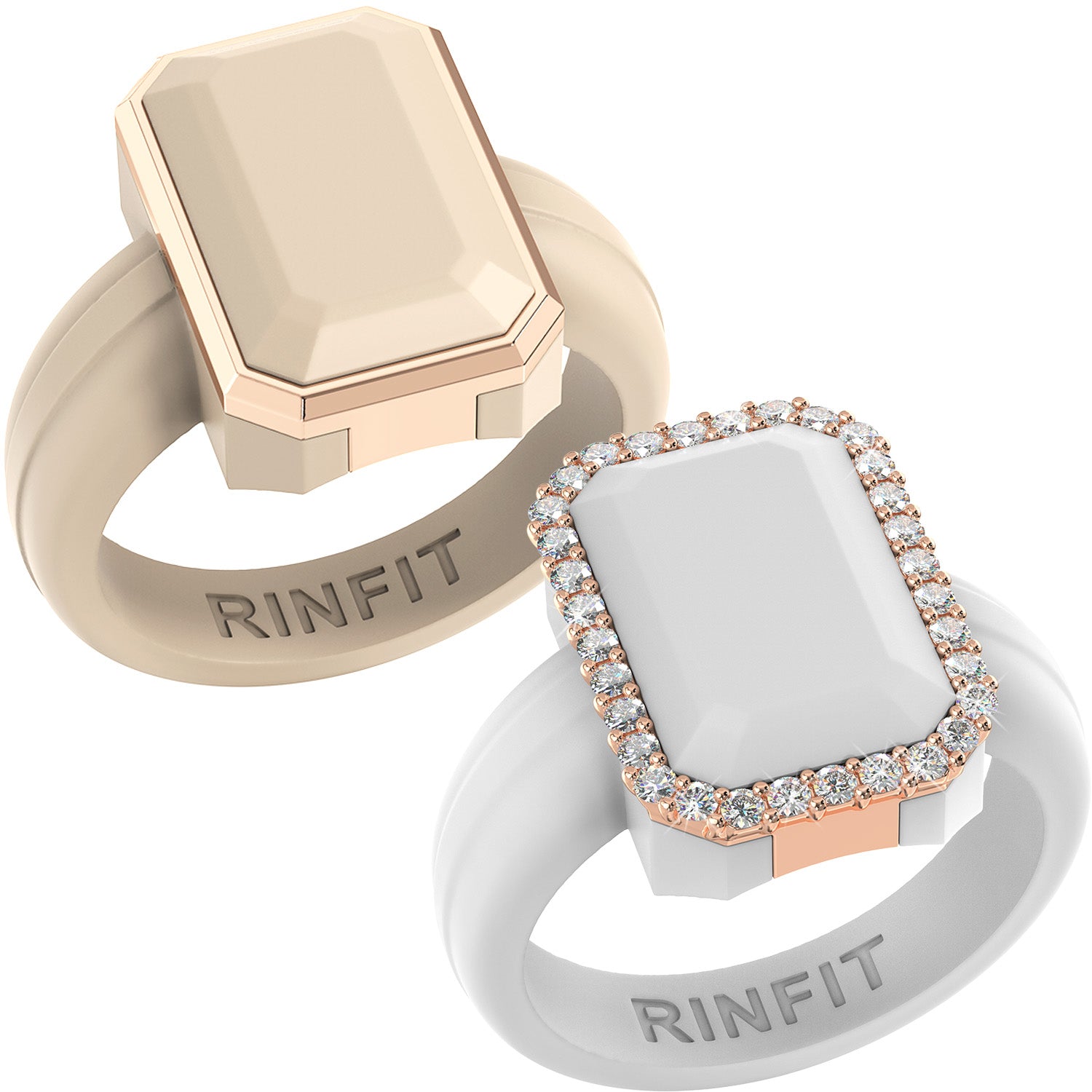 Emerald Silicone Rings with Metal Frame & CZ Stones - 2 Rings Set