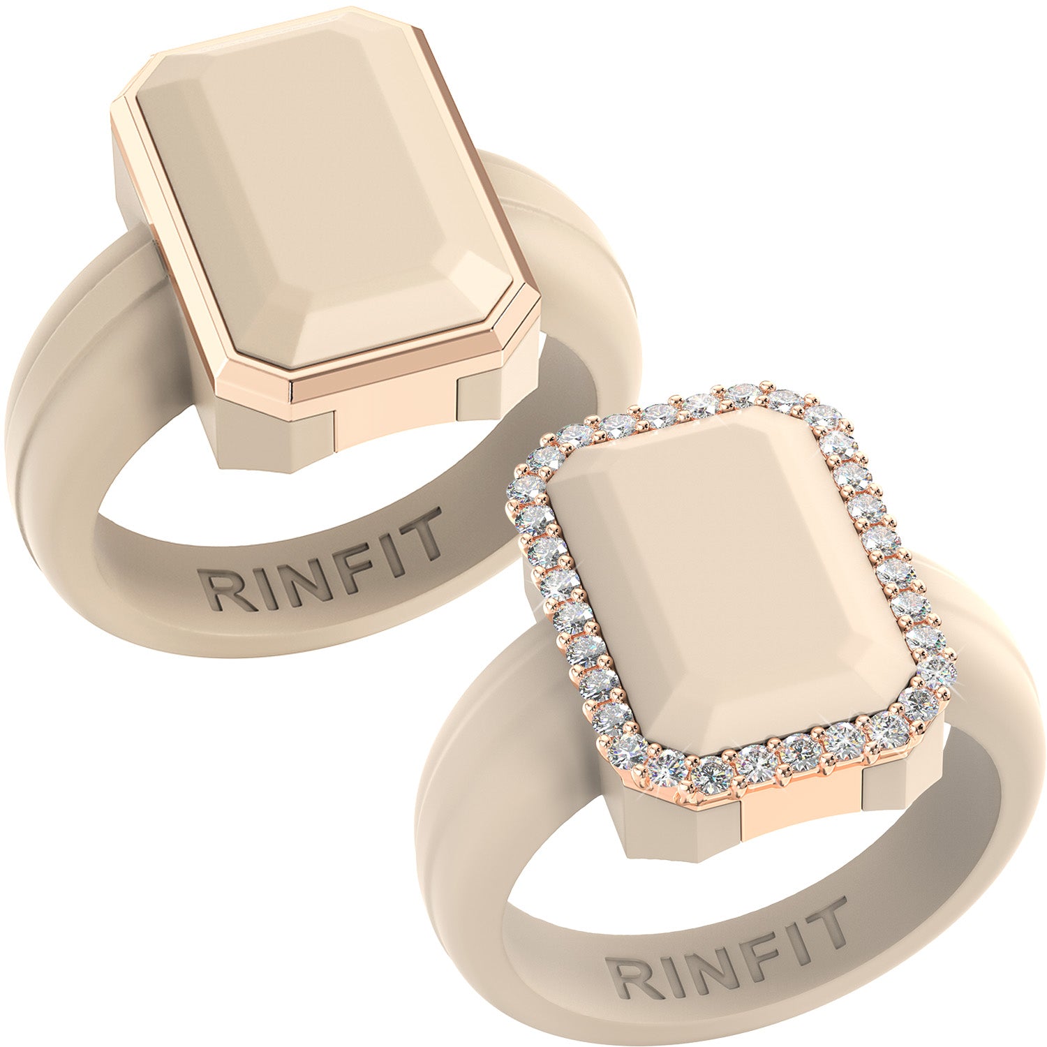Emerald Silicone Rings with Metal Frame & CZ Stones - 2 Rings Set