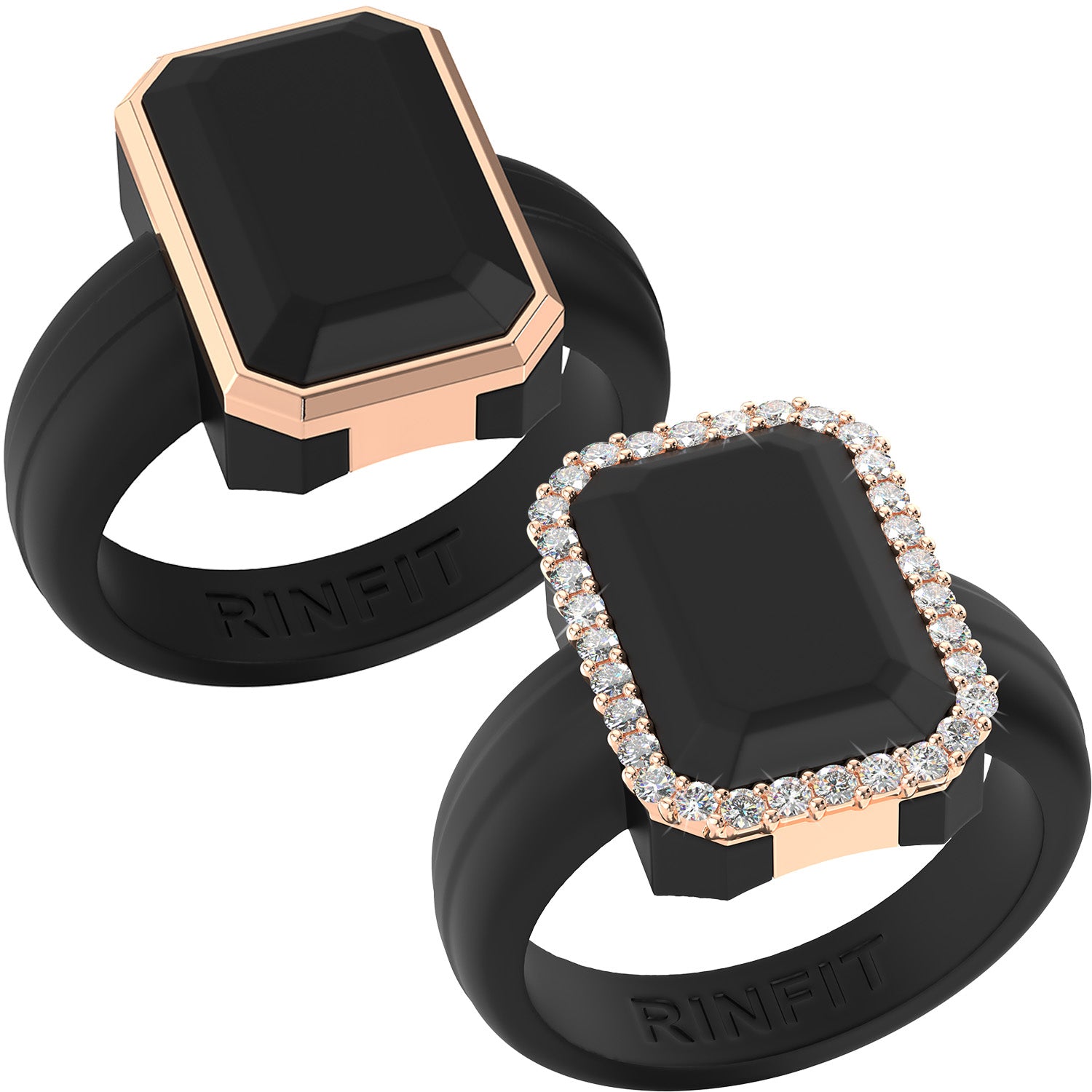 Emerald Silicone Rings with Metal Frame & CZ Stones - 2 Rings Set