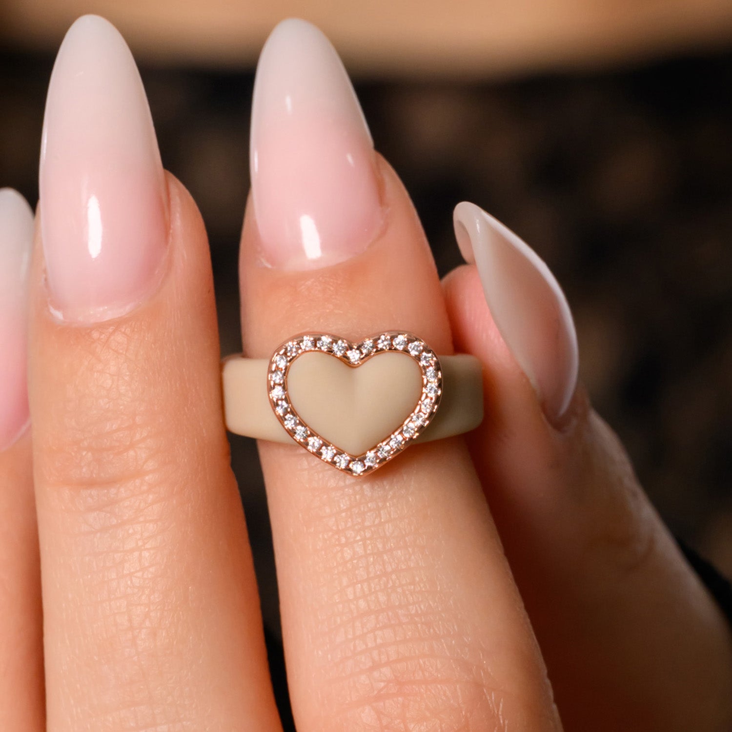 Stackable 3-Piece Ring Set - Women's Heart Metal Frame & CZ Stones Collection