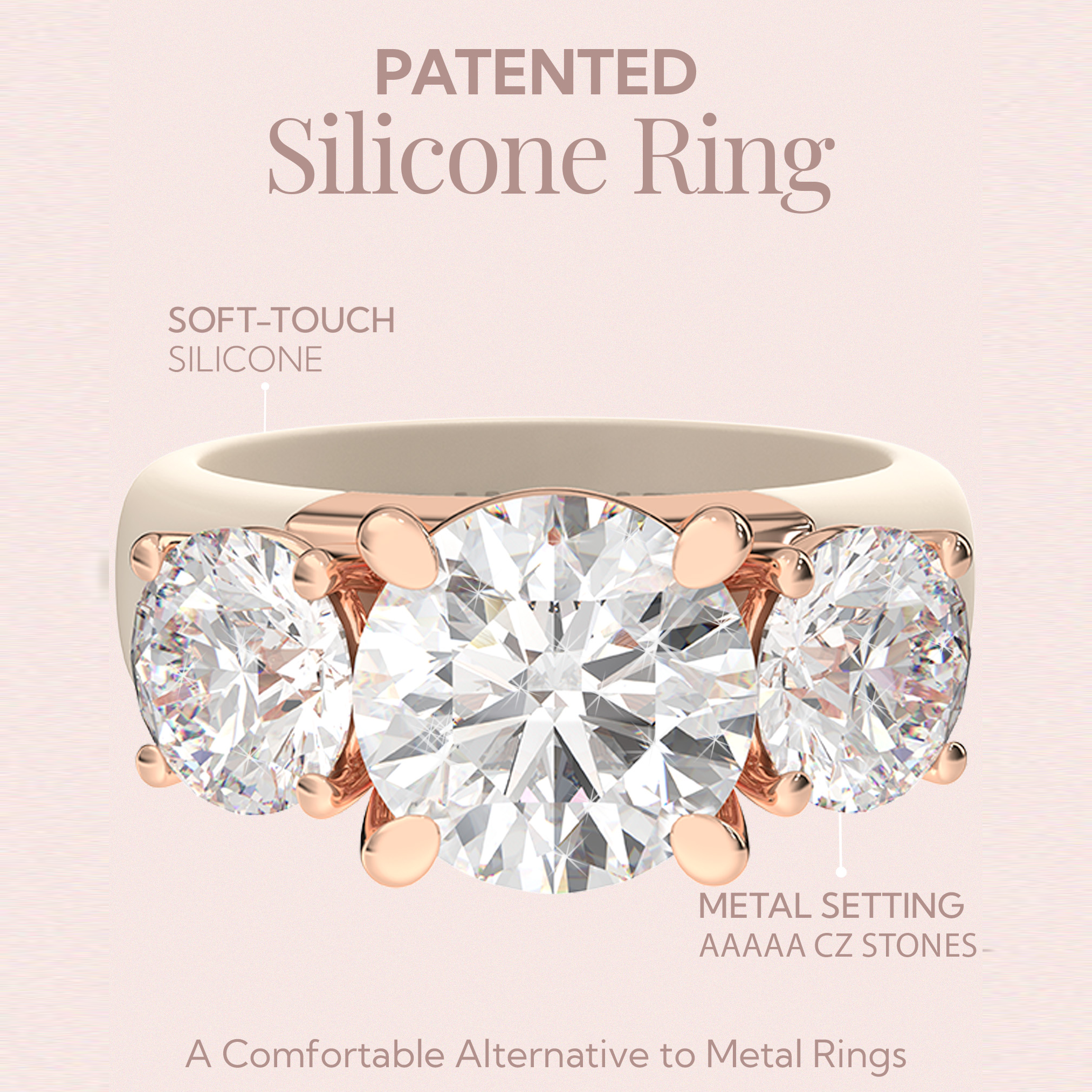 Rinfit Silicone Ring with Three Round CZ Stones - Patented