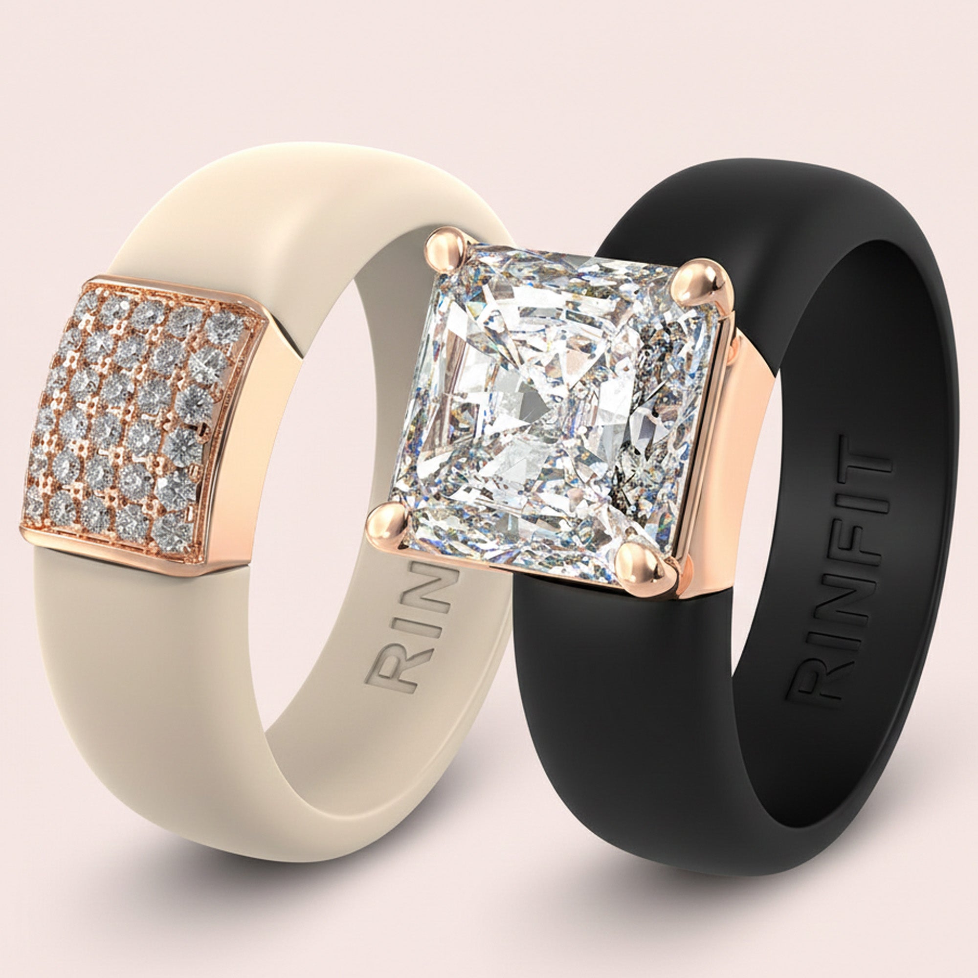 Set Silicone Ring – 8×8 mm Princess Cut CZ | Patented Design - GlowStone Collection