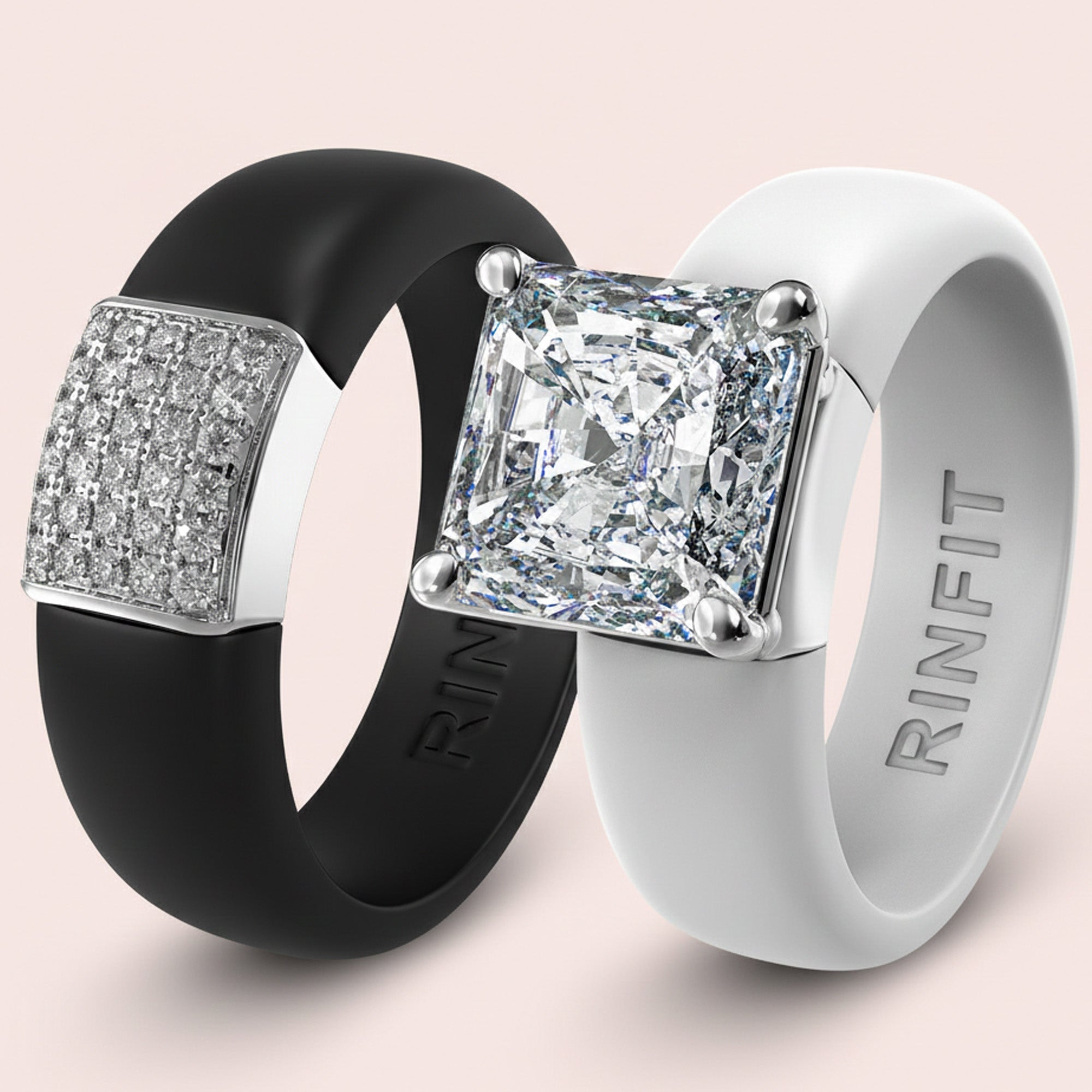 Set Silicone Ring – 8×8 mm Princess Cut CZ | Patented Design - GlowStone Collection