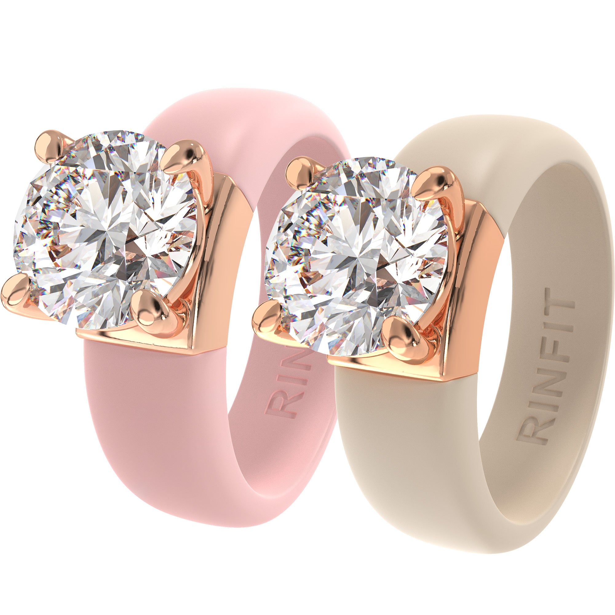 Rinfit Silicone Ring – 7mm Round Solitaire CZ - 2 Rings Set | U.S. Patented Design - GlowStone Collection
