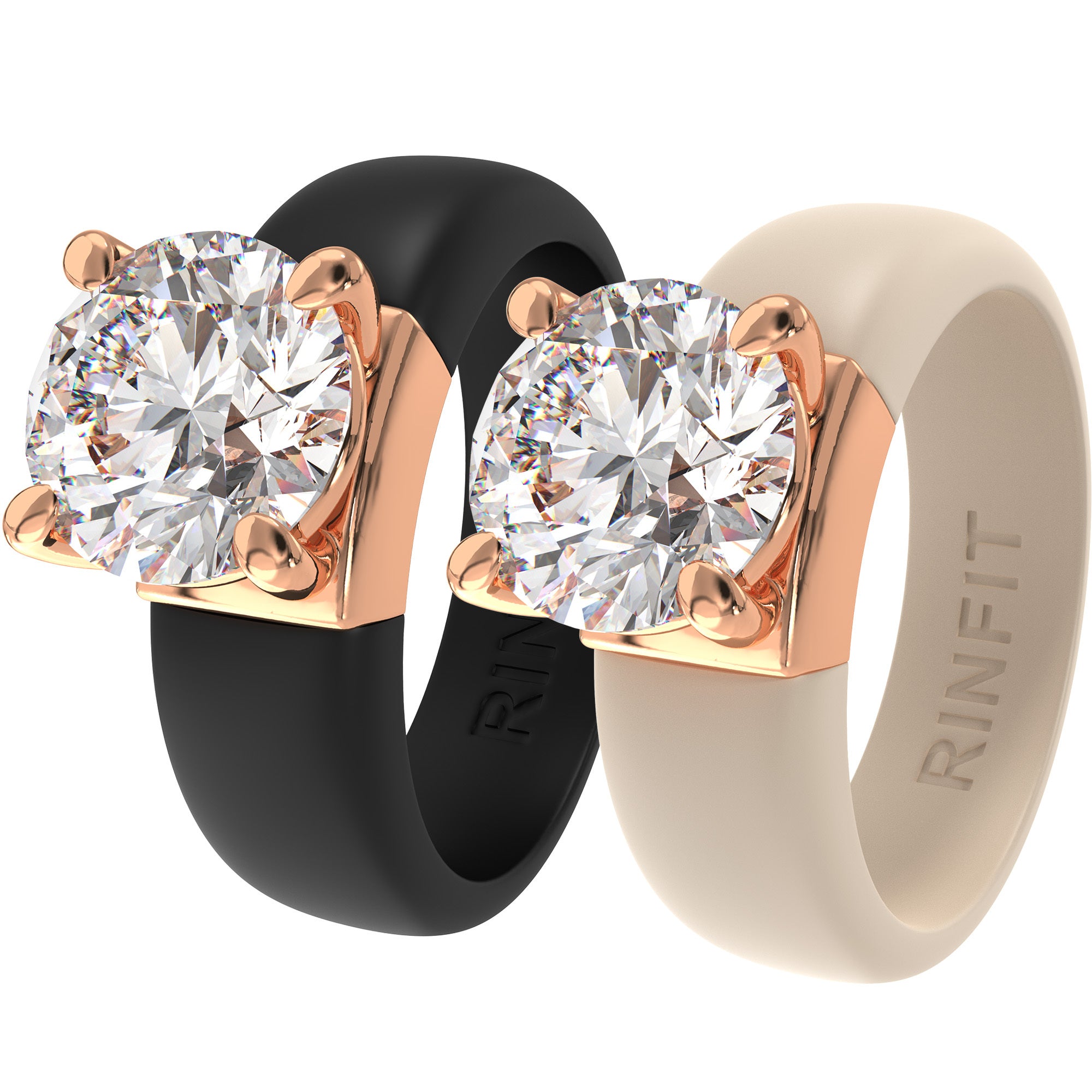 Rinfit Silicone Ring – 7mm Round Solitaire CZ - 2 Rings Set | U.S. Patented Design - GlowStone Collection