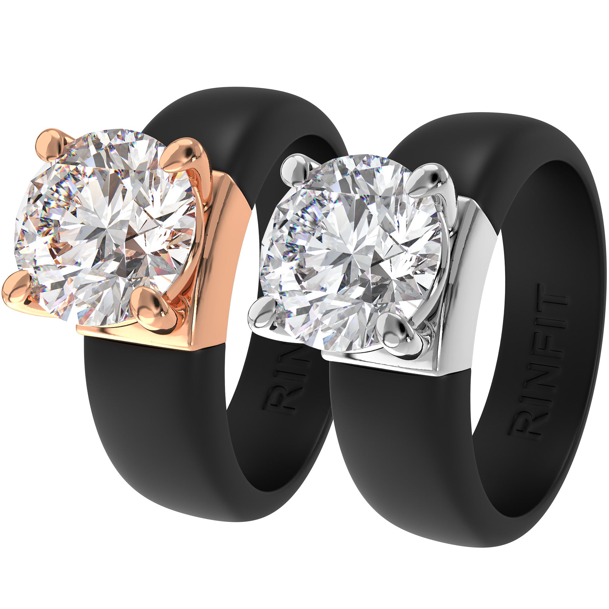 Rinfit Silicone Ring – 7mm Round Solitaire CZ - 2 Rings Set | U.S. Patented Design - GlowStone Collection