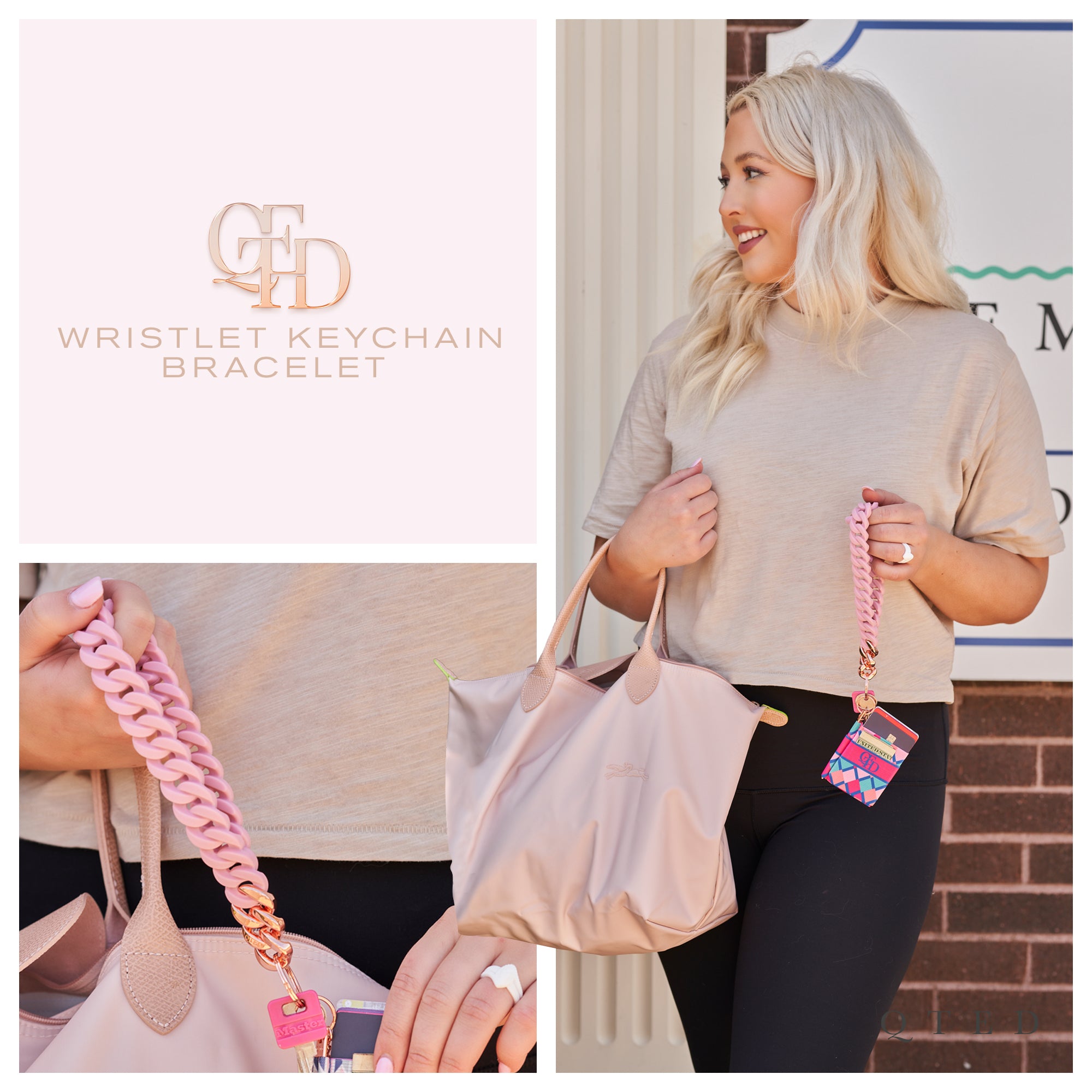 NEW! QTED x RINFIT Chain Wrist Lanyard for Keys - Keychain for Women and Men - Silicone Strap with Keyring.  Black and Gold - Patented Design