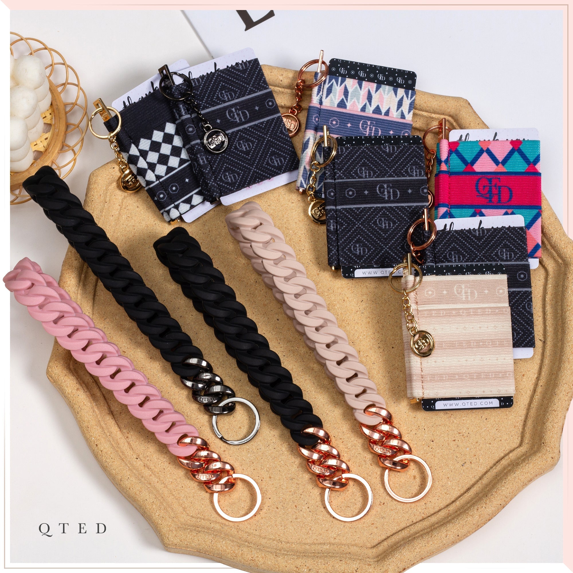 NEW! QTED x RINFIT Chain Wrist Lanyard for Keys - Keychain for Women and Men - Silicone Hand Loop Strap with Keyring. Color: Beige - Patented Design