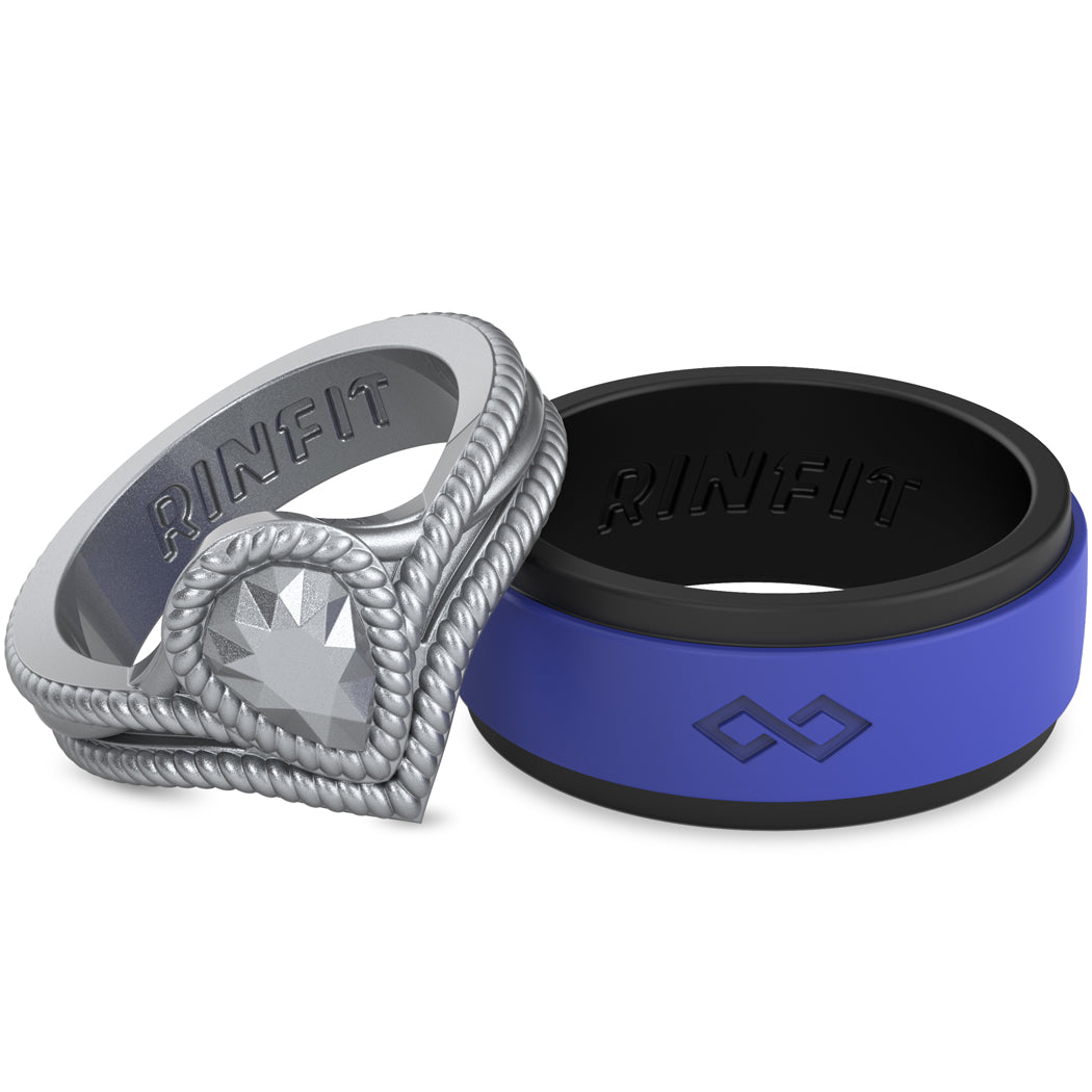 Classy Silicone engagement ring silver and blue