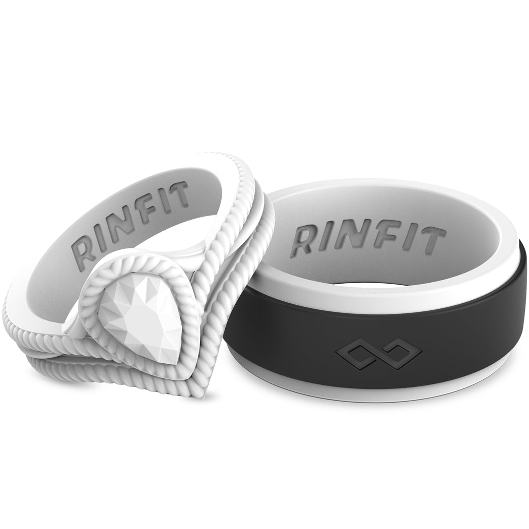 black & white wedding rings silicone couple