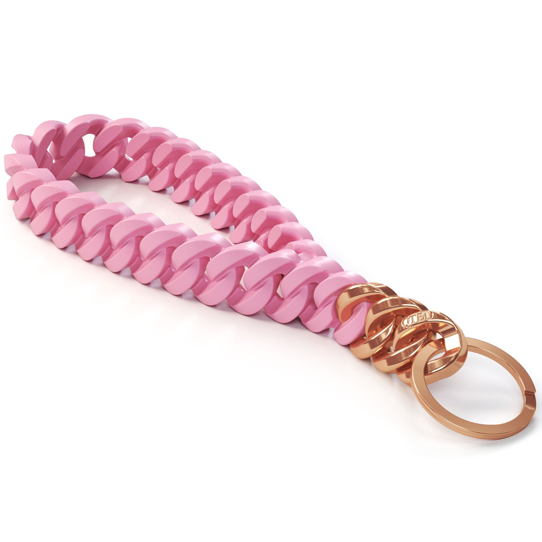 QTED x RINFIT Chain Wrist Lanyard for Keys - Keychain for Women and Men - Silicone Hand Loop Strap with Keyring. Pink and Rose Gold - Patented Design