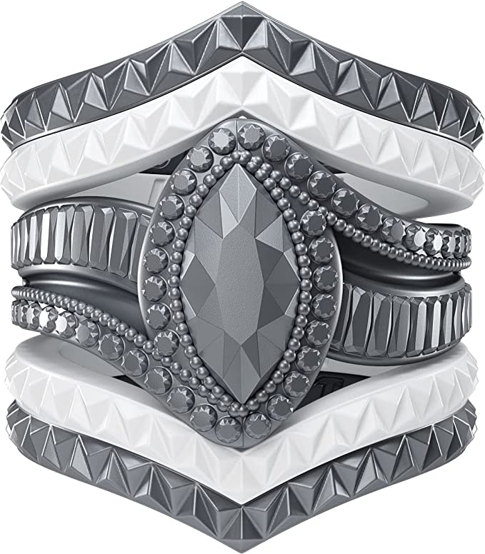 Rinfit Silicone Rings for Women - Marquise with 4 Stackable Rings - Silicone Diamond Rings Wedding Bands Women