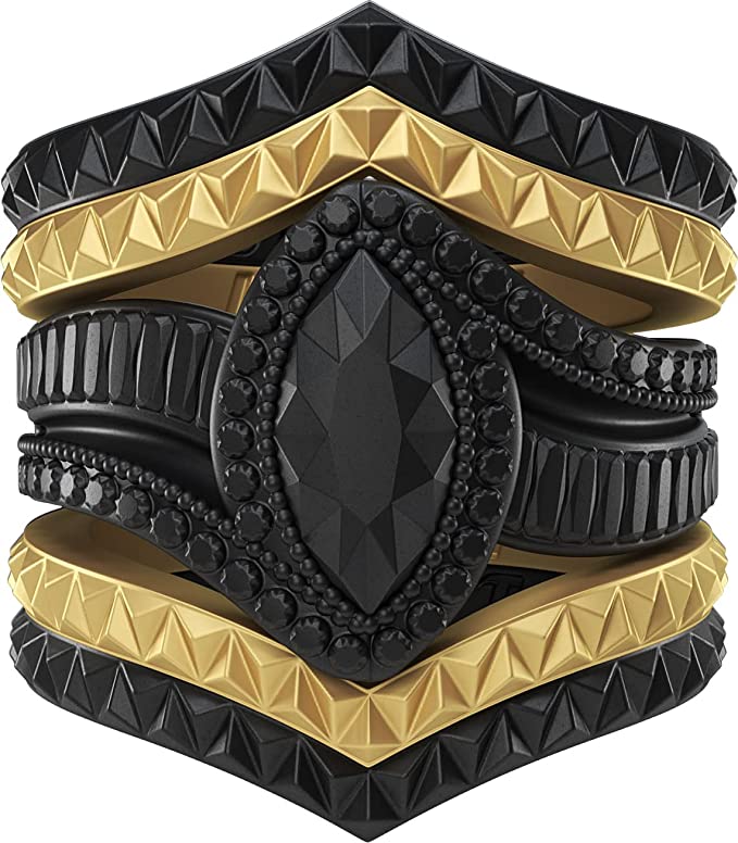 Rinfit Silicone Rings for Women - Marquise with 4 Stackable Rings - Silicone Diamond Rings Wedding Bands Women