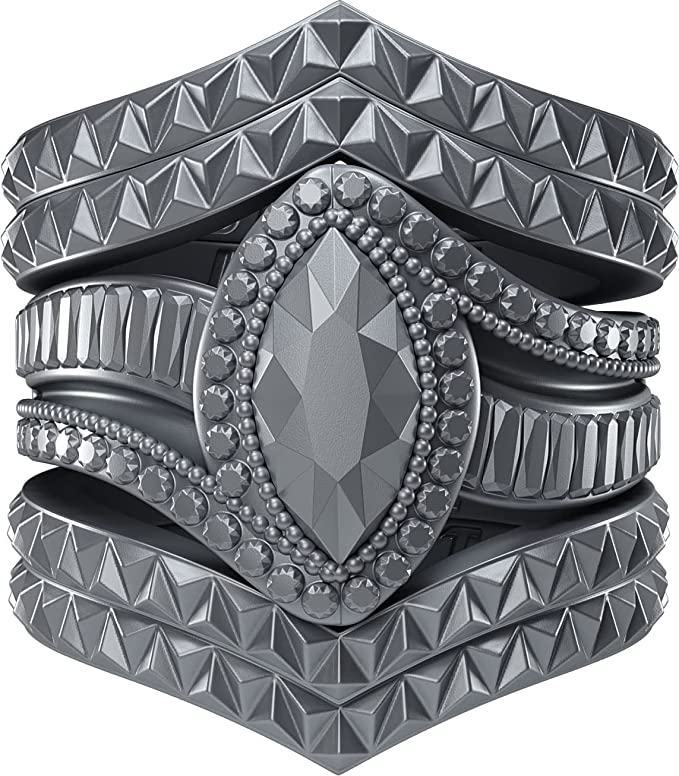 Rinfit Silicone Rings for Women - Marquise with 4 Stackable Rings - Silicone Diamond Rings Wedding Bands Women