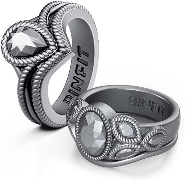 Silicone Wedding Ring Bundle Pear Diamond and Oval Collection Rinfit